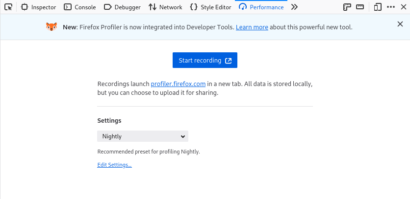 Performance Panel in Firefox 103 Developer Tools.