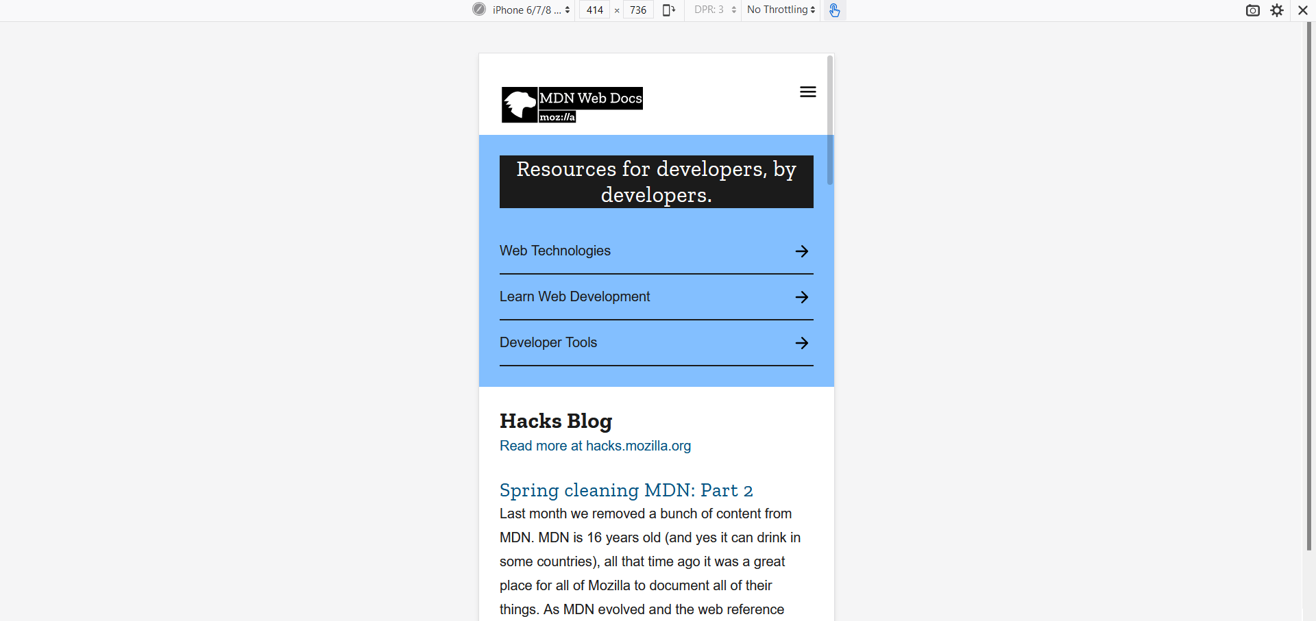 Responsive Design mode in Firefox 57 Developer Tools.